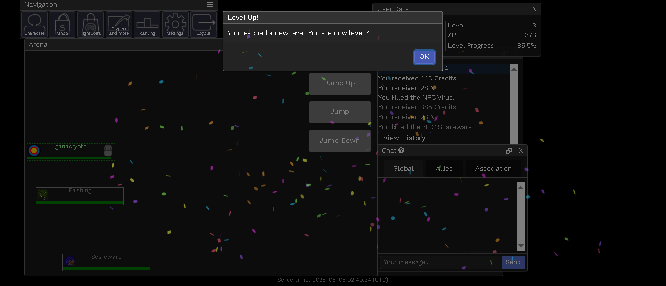Subida de nivel exitosa al nivel 4 en Clickfight